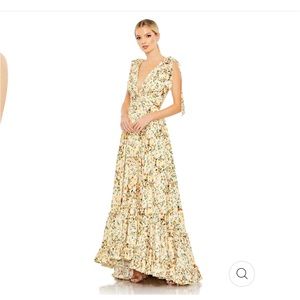 Mac Duggal FLORAL PRINT SOFT TIE SLEEVELESS TIERED GOWN Worn Once size 10